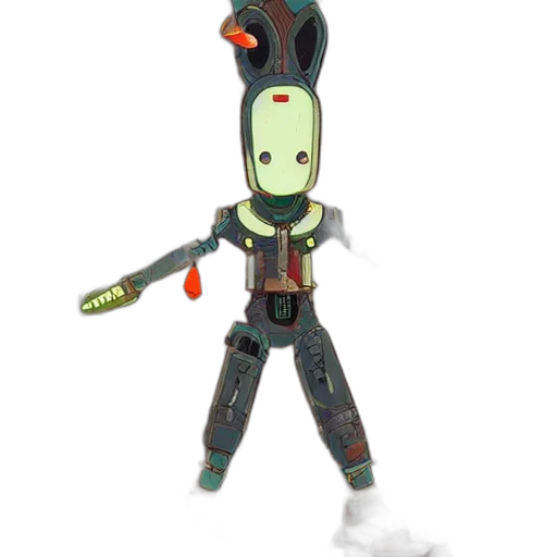 robot, staff, weapon, creature, concept art, 3d render, pixel art, cartoon transparent PNG cut-out