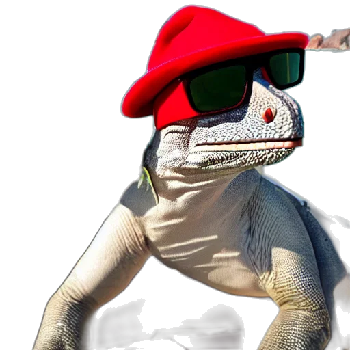 dragon, creature, animal, hat, 3d render, concept art, vaporwave, photorealistic transparent PNG cut-out