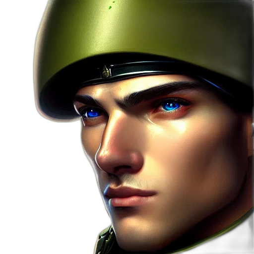 face, hat, weapon, robot, photorealistic, 3d render, concept art, oil painting transparent PNG cut-out