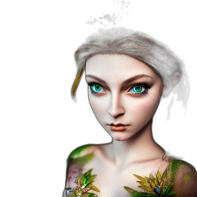 face, fantasy art, 3d render, concept art, photorealistic, snow, green, pastel transparent PNG cut-out