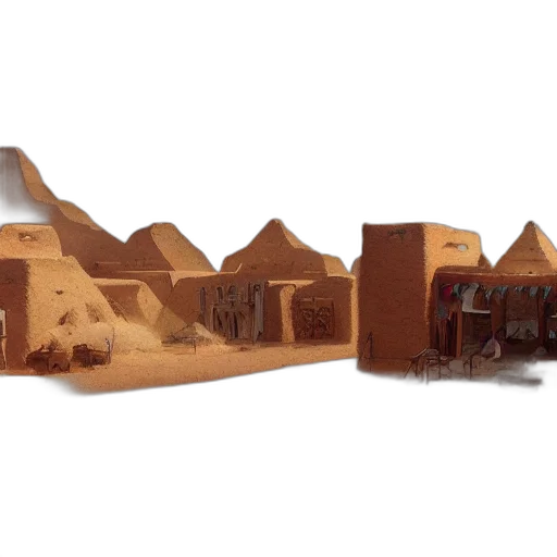 building, concept art, 3d render, photorealistic, earth tones, pueblo, village, sandy transparent PNG cut-out