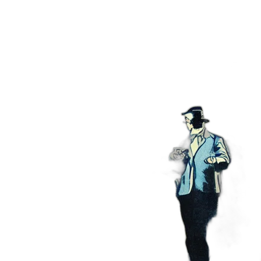 jacket, hat, robot, staff, concept art, watercolor, 3d render, photorealistic transparent PNG cut-out