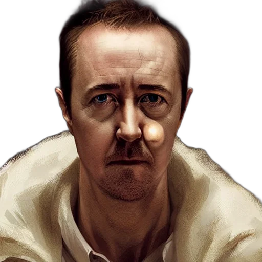 face, photorealistic, comic book art, concept art, watercolor, edward, norton, peeled transparent PNG cut-out