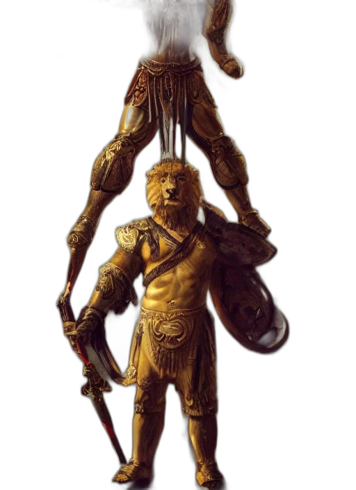 staff, sword, weapon, mask, concept art, fantasy art, 3d render, golden transparent PNG cut-out