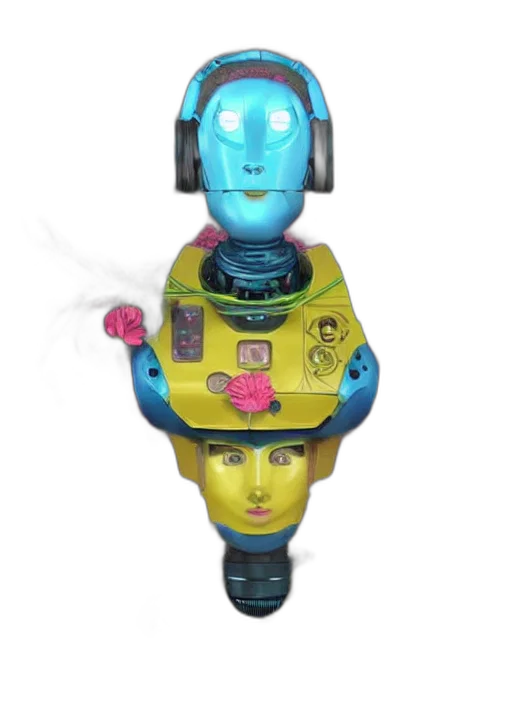 robot, mask, face, staff, cyberpunk, concept art, vaporwave, 3d render transparent PNG cut-out