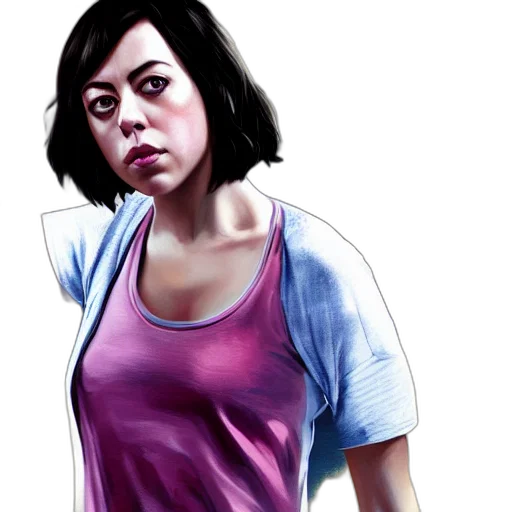 face, concept art, photorealistic, comic book art, watercolor, screenshot, aubrey, plaza transparent PNG cut-out