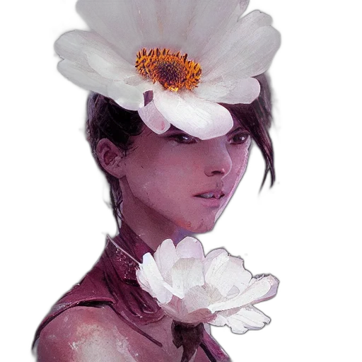 flower, crown, face, mask, watercolor, concept art, photorealistic, oil painting transparent PNG cut-out