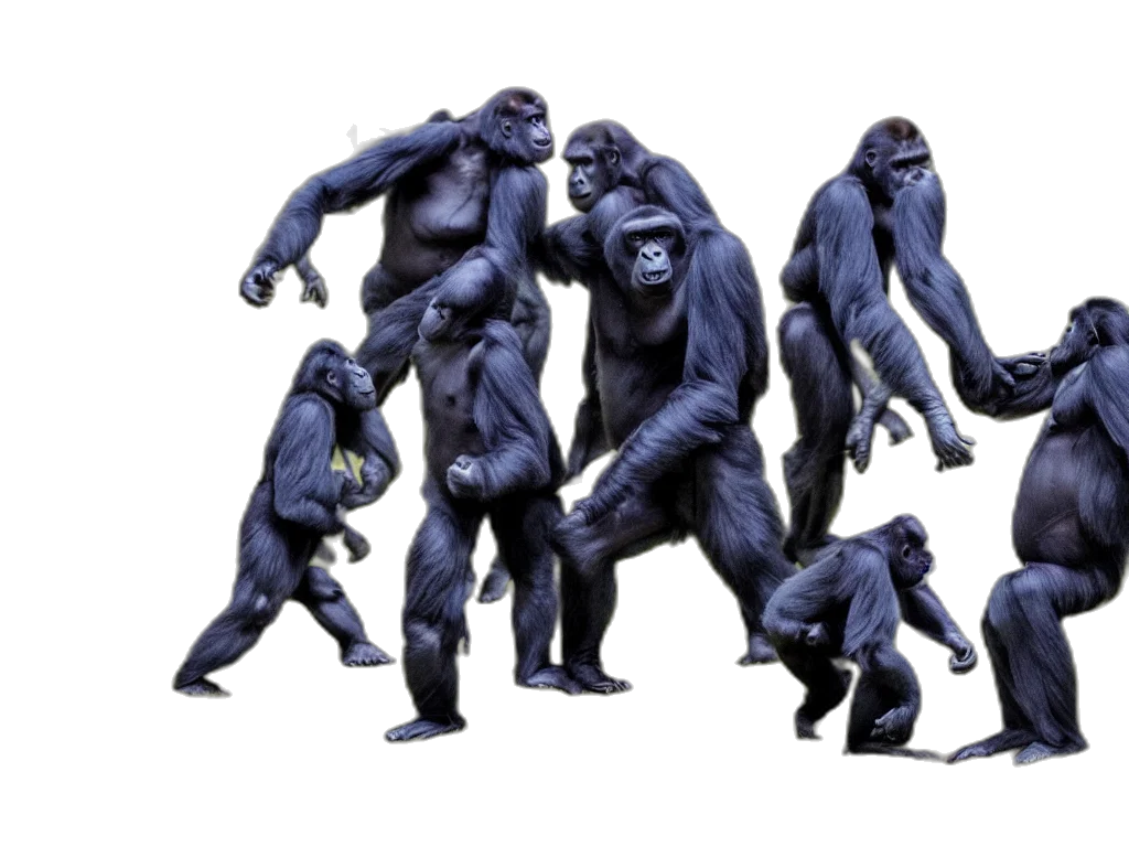 animal, concept art, 3d render, photorealistic, gorillas, playing, soccer, game transparent PNG cut-out