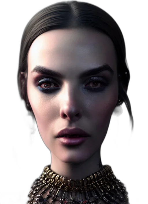 face, jewelry, staff, concept art, photorealistic, fantasy art, 3d render, dark transparent PNG cut-out