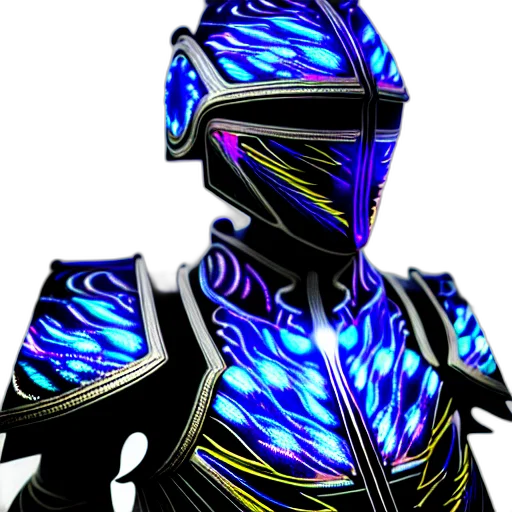 robot, staff, mask, 3d render, vaporwave, concept art, cyberpunk, blue transparent PNG cut-out