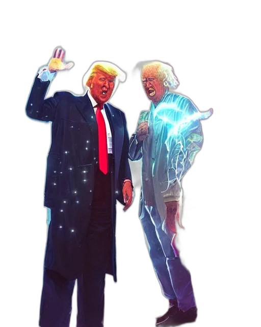 jacket, staff, robot, creature, concept art, comic book art, vaporwave, cyberpunk transparent PNG cut-out