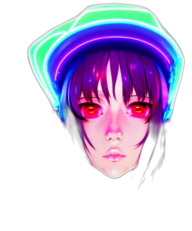 face, mask, hat, creature, cyberpunk, vaporwave, anime, pixel art transparent PNG cut-out