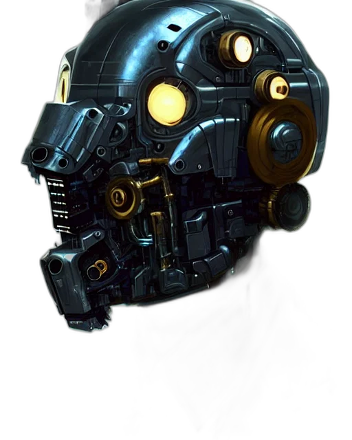 robot, mask, weapon, face, concept art, 3d render, cyberpunk, fantasy art transparent PNG cut-out