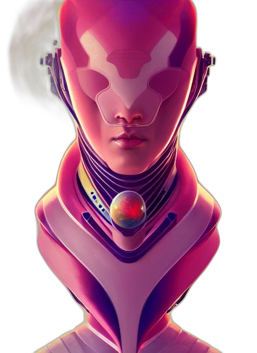 robot, face, mask, jewelry, cyberpunk, concept art, 3d render, fantasy art transparent PNG cut-out