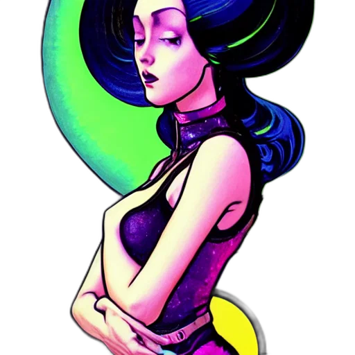 dress, comic book art, cartoon, fantasy art, concept art, neon lights, outer space, neon transparent PNG cut-out