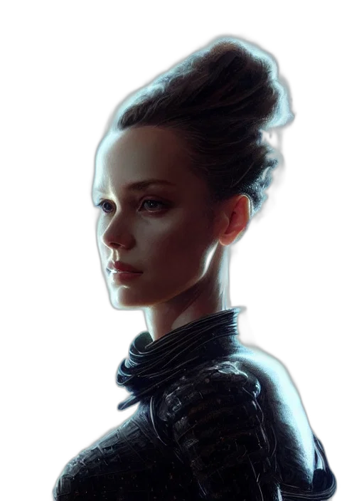 face, robot, jacket, dragon, concept art, fantasy art, cyberpunk, photorealistic transparent PNG cut-out