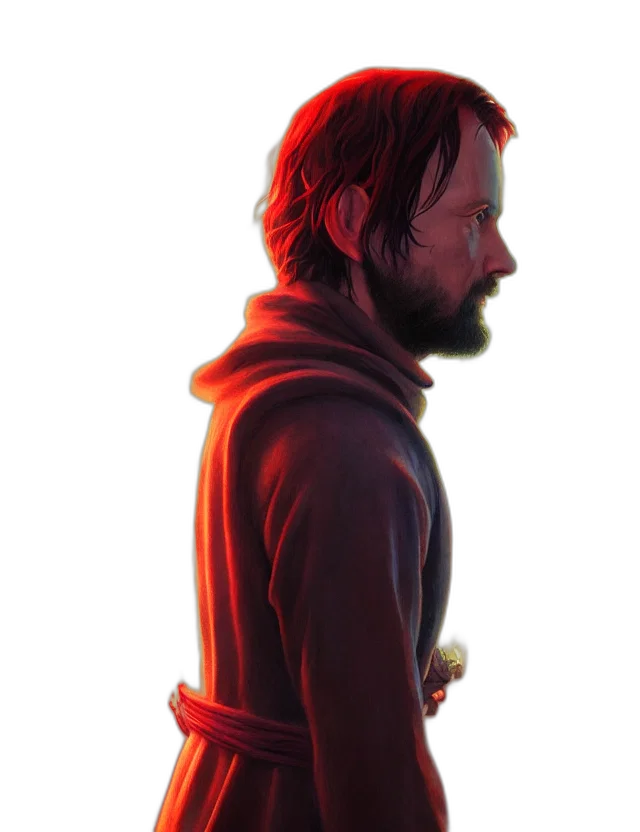 jacket, face, staff, sword, concept art, comic book art, pixel art, photorealistic transparent PNG cut-out