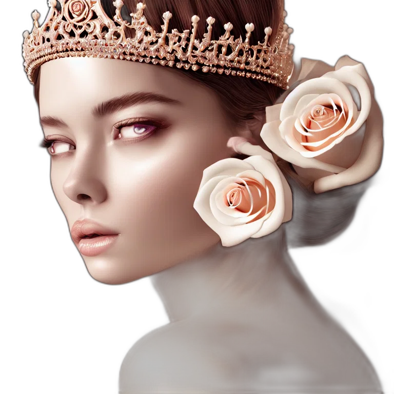 crown, jewelry, flower, face, photorealistic, 3d render, concept art, fantasy art transparent PNG cut-out