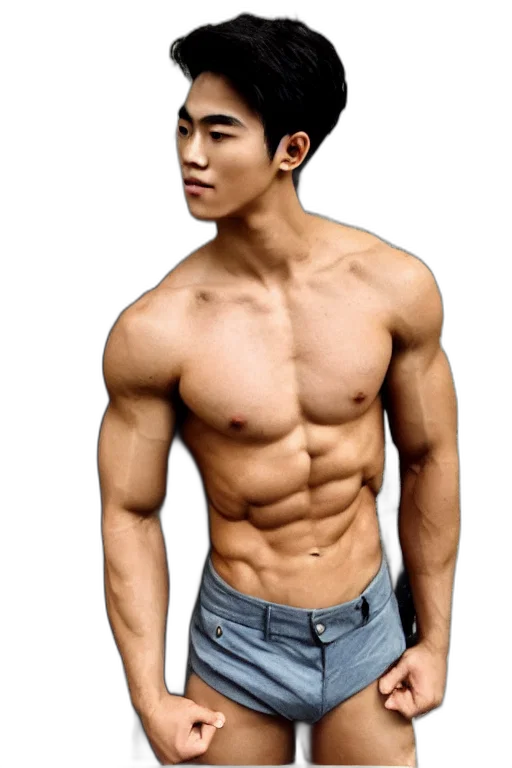 photorealistic, 3d render, oil painting, hot, shirtless, years, old, man transparent PNG cut-out