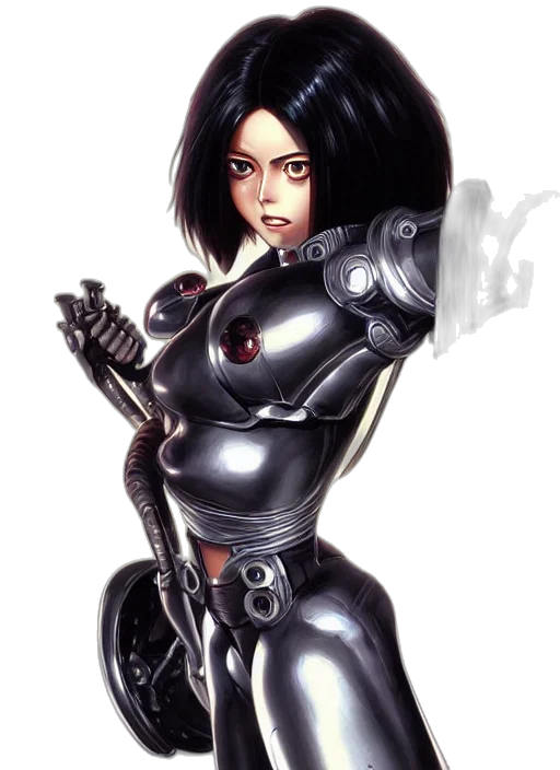 robot, weapon, cyberpunk, comic book art transparent PNG cut-out