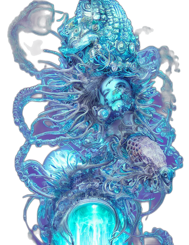 jewelry, crown, staff, concept art, fantasy art, 3d render, photorealistic, underwater transparent PNG cut-out