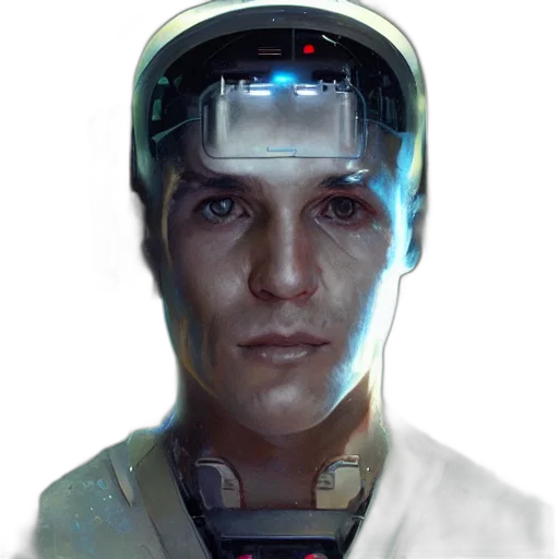 robot, face, staff, cyberpunk transparent PNG cut-out