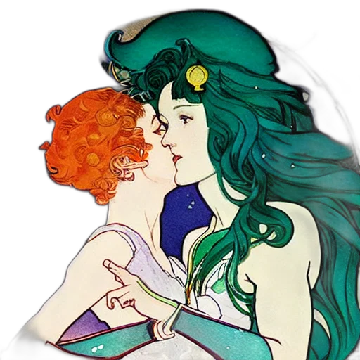 fantasy art, pixel art, concept art, anime, underwater, green, sailor, neptune transparent PNG cut-out