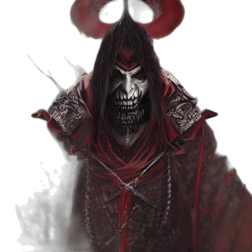mask, face, staff, creature, concept art, fantasy art, comic book art, photorealistic transparent PNG cut-out