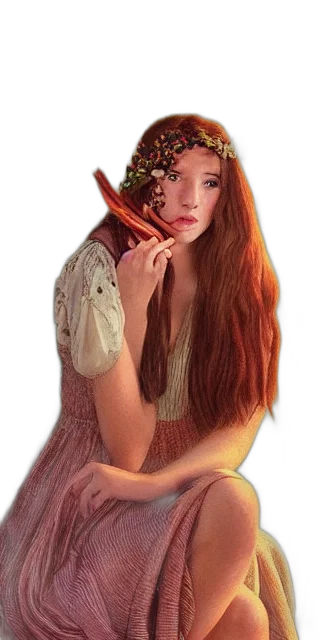 dress, jewelry, flower, staff, photorealistic, fantasy art, oil painting, concept art transparent PNG cut-out