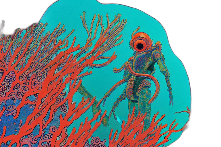 creature, animal, concept art, underwater, red, risograph, grainy, drawing transparent PNG cut-out