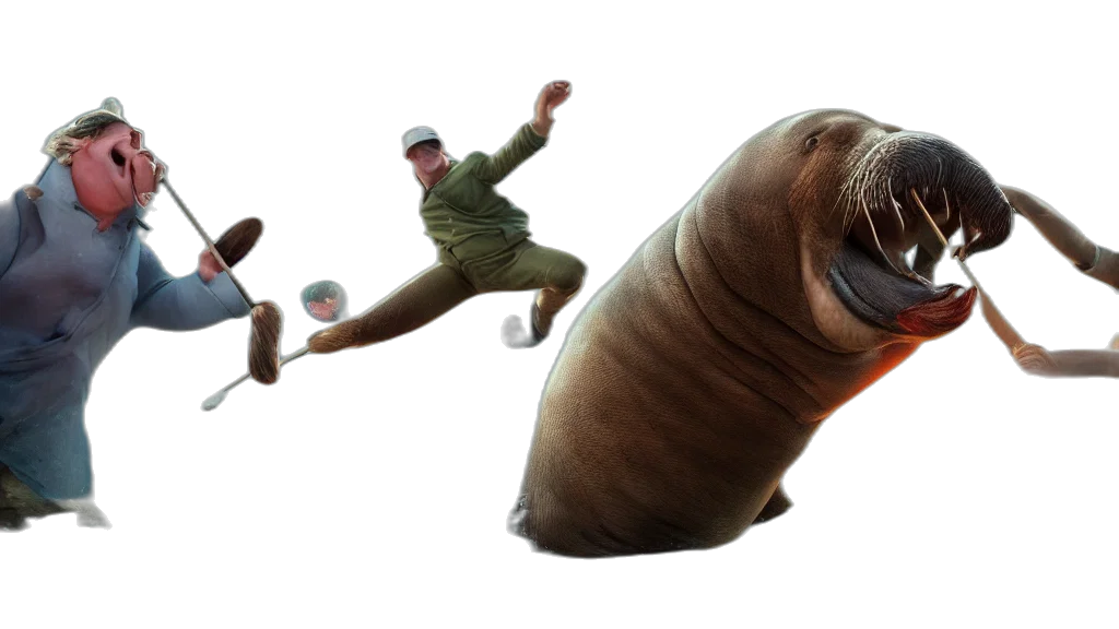 animal, creature, 3d render, concept art, photorealistic, walrus, attacking, blond transparent PNG cut-out