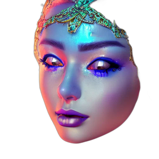 crown, mask, jewelry, face, vaporwave, 3d render, cyberpunk, photorealistic transparent PNG cut-out