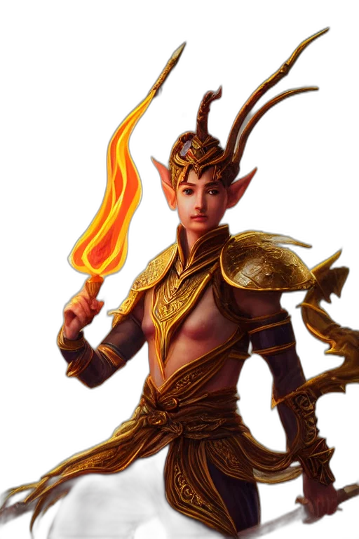 dragon, staff, fantasy art, concept art, 3d render, pixel art, fire, golden transparent PNG cut-out