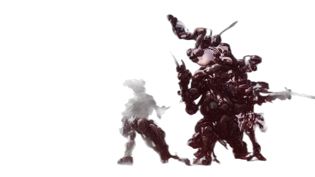 robot, weapon, creature, concept art, 3d render, fantasy art, pixel art, cute transparent PNG cut-out