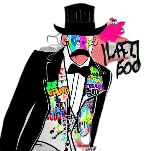 jacket, cartoon, concept art, cyberpunk, neon, gentleman, owl, black transparent PNG cut-out