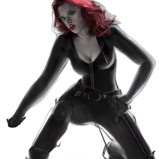 comic book art, concept art, fantasy art, photorealistic, dark, scarlett, johansson, black transparent PNG cut-out