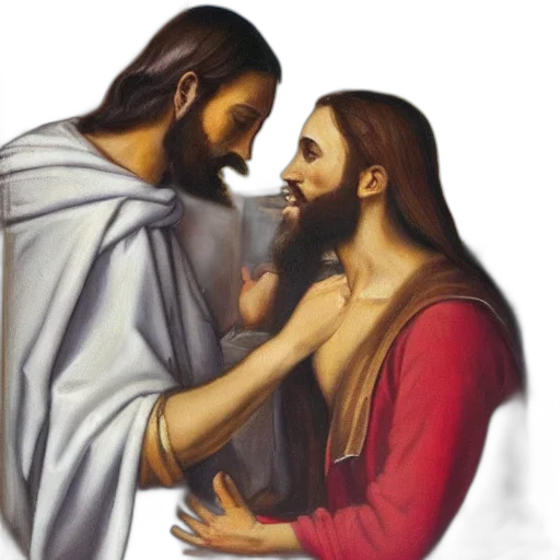 photorealistic, concept art, oil, panting, jesus, kissing, prostitute, street transparent PNG cut-out