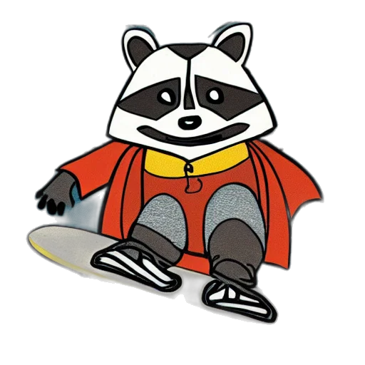 comic book art, concept art, cartoon, fantasy art, illustration, raccoon, riding, skateboard transparent PNG cut-out