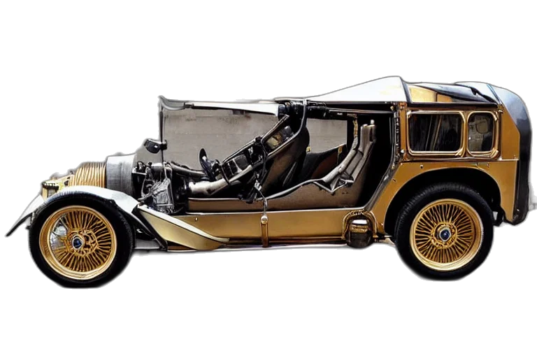 car, golden, steampunk, delorean transparent PNG cut-out