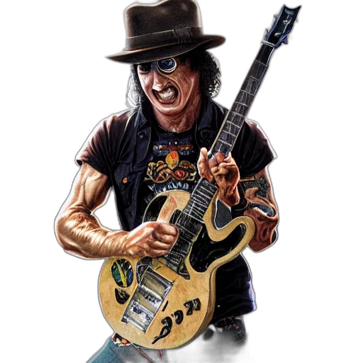 cartoon, photorealistic, concept art, comic book art, slash, portrait, guns, roses transparent PNG cut-out