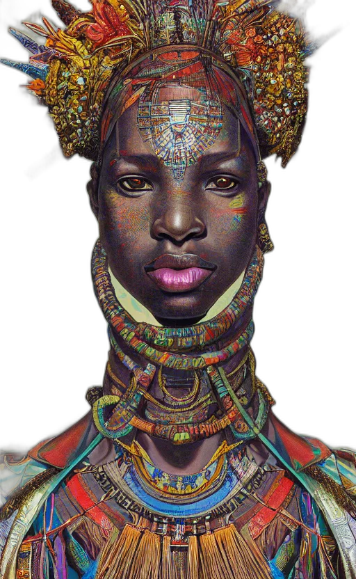 jewelry, face, crown, robot, photorealistic, fantasy art, watercolor, concept art transparent PNG cut-out