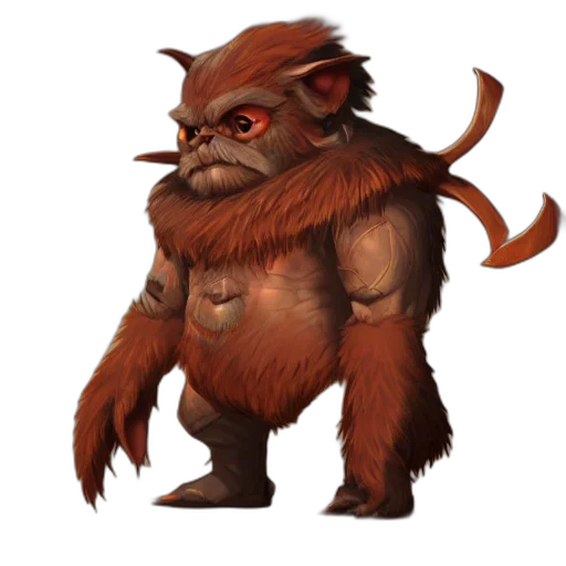 creature, staff, animal, concept art, fantasy art, furbolg, male, macular transparent PNG cut-out