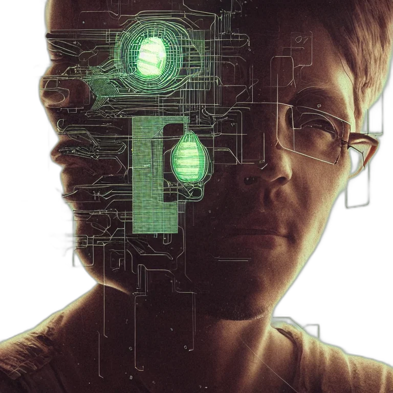 robot, face, cyberpunk, comic book art transparent PNG cut-out