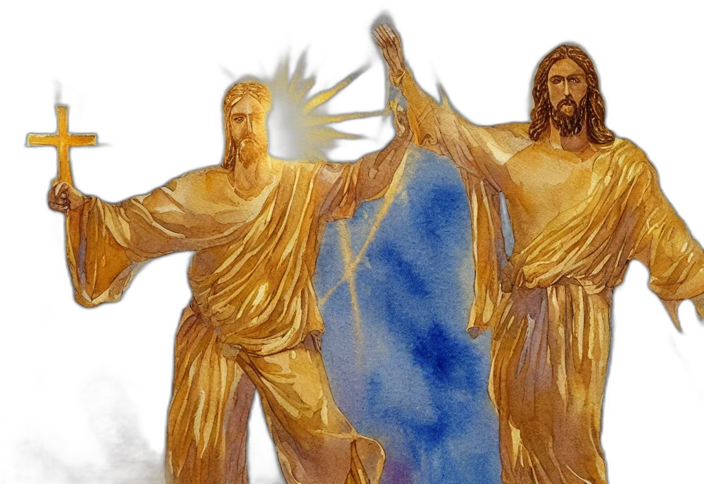 concept art, watercolor, 3d render, photorealistic, painting, golden, statue, jesus transparent PNG cut-out