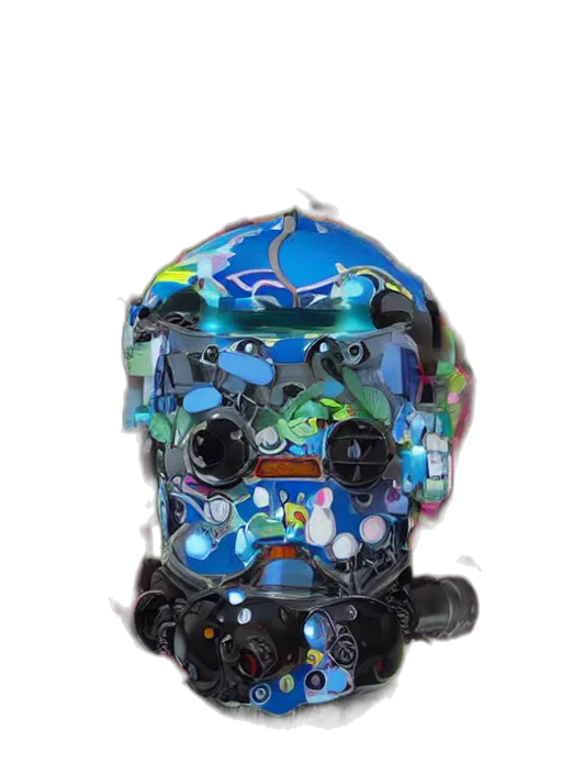 robot, mask, face, crown, cyberpunk, concept art, 3d render, pixel art transparent PNG cut-out