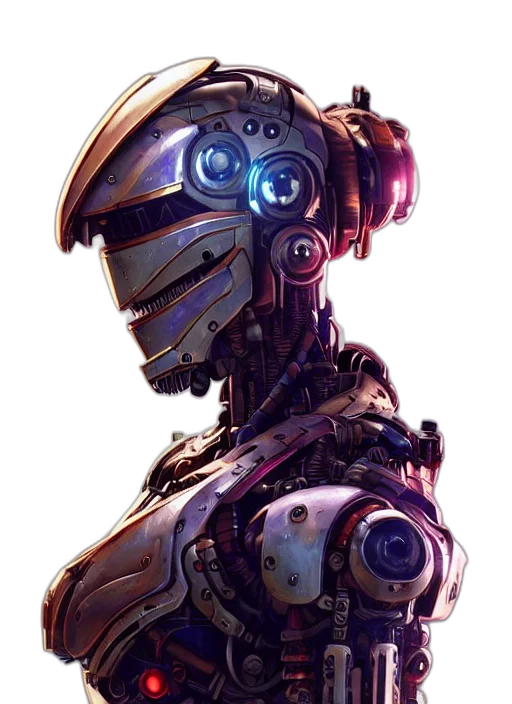 robot, face, weapon, cyberpunk transparent PNG cut-out