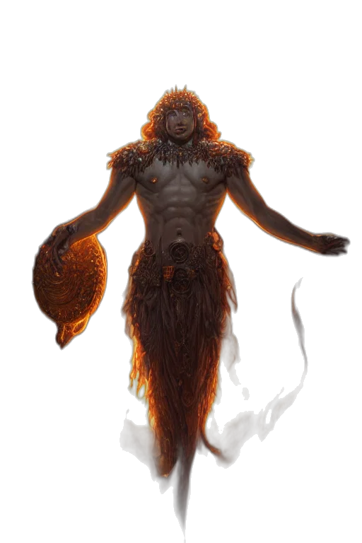 creature, staff, animal, concept art, fantasy art, comic book art, 3d render, fire transparent PNG cut-out