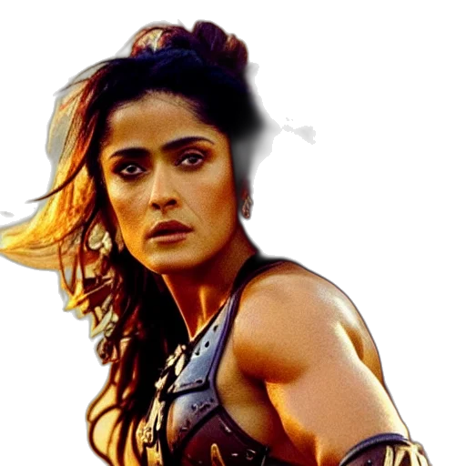 epic, photo, muscular, salma, hayek, beautiful, barbarian, warrior transparent PNG cut-out