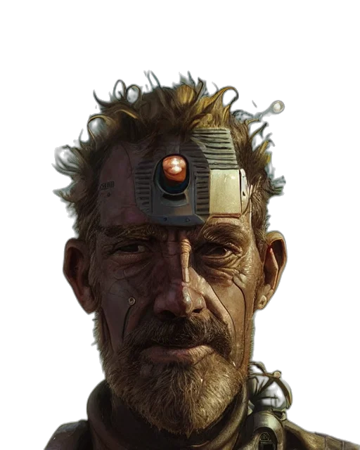 robot, face, staff, mask, cyberpunk, concept art, photorealistic, 3d render transparent PNG cut-out
