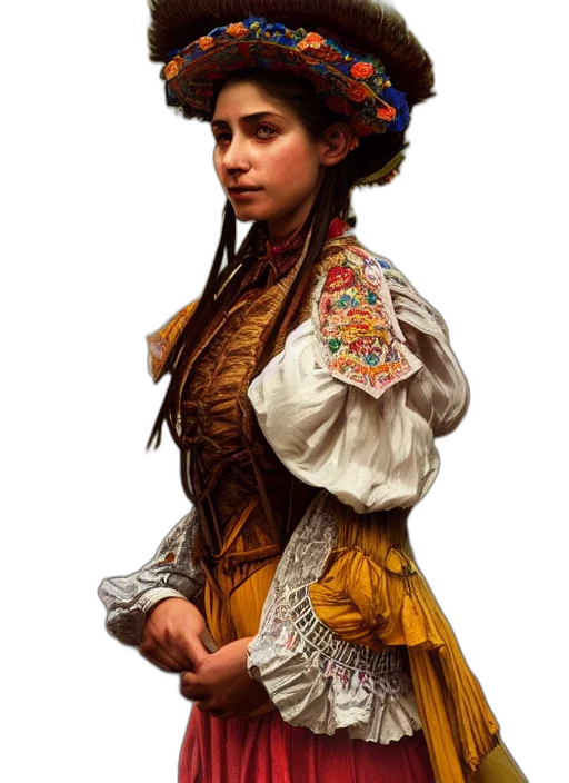 dress, face, staff, hat, oil painting, photorealistic, fantasy art, concept art transparent PNG cut-out
